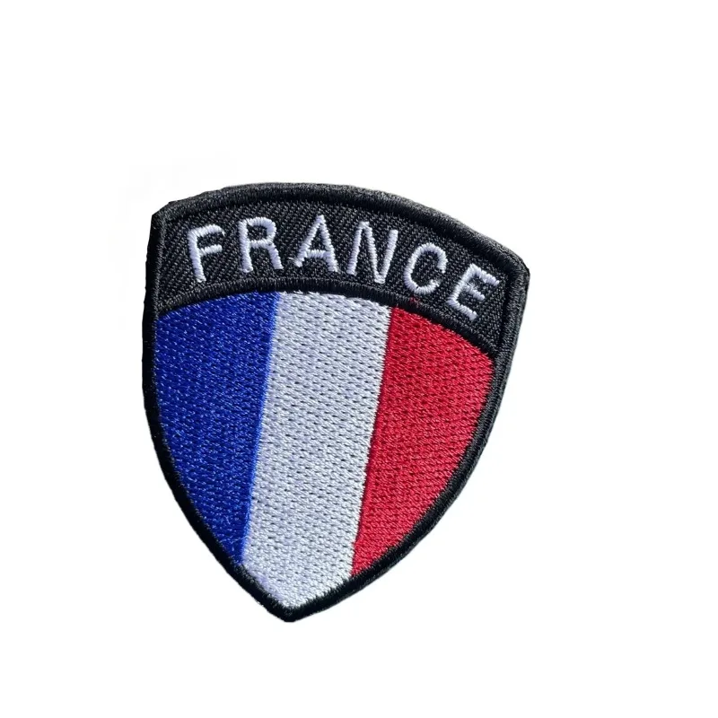 Brazalete con bandera nacional de Francia, parche bordado con gancho y bucle o hierro en insignia bordada, tela, raya moral militar - imagen 4