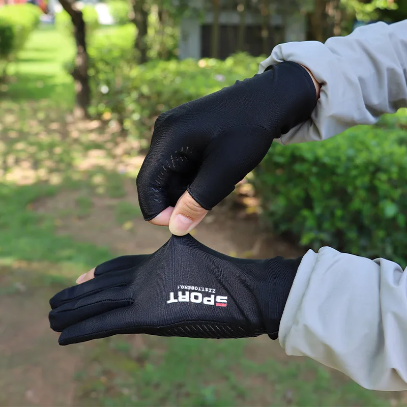 Guantes de pesca con dedos faltantes, medio dedo, seda de hielo, antideslizantes, transpirables, a prueba de sol, fitness, ciclismo, e - imagen 4