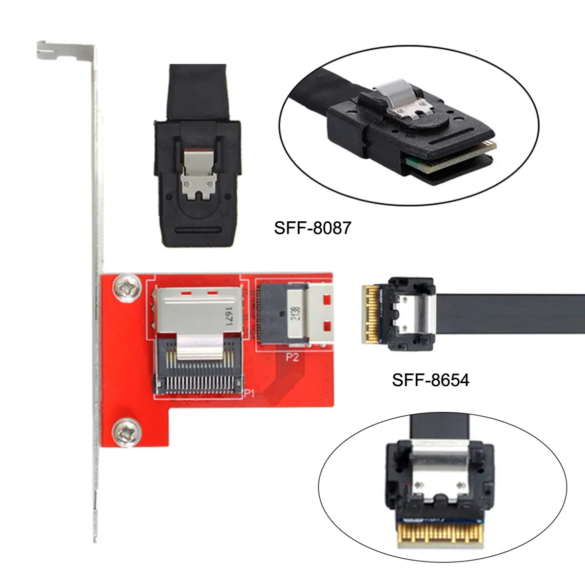 Slimline SAS SFF-8654 pci-express 4,0 A Mini SAS SFF-8087 PCBA adaptador hembra con soporte - imagen 4