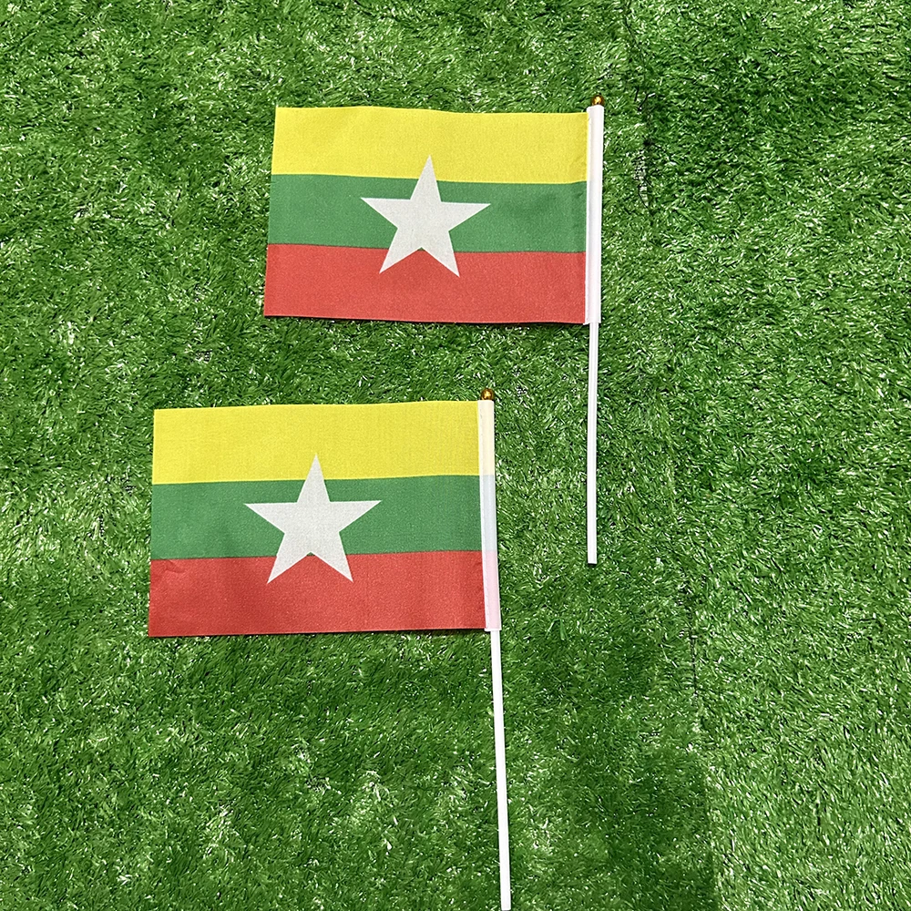 BANDERA SKY 10/20/50/100 Uds 21*14cm bandera de mano de Myanmar con mástil de bandera de plástico - imagen 4