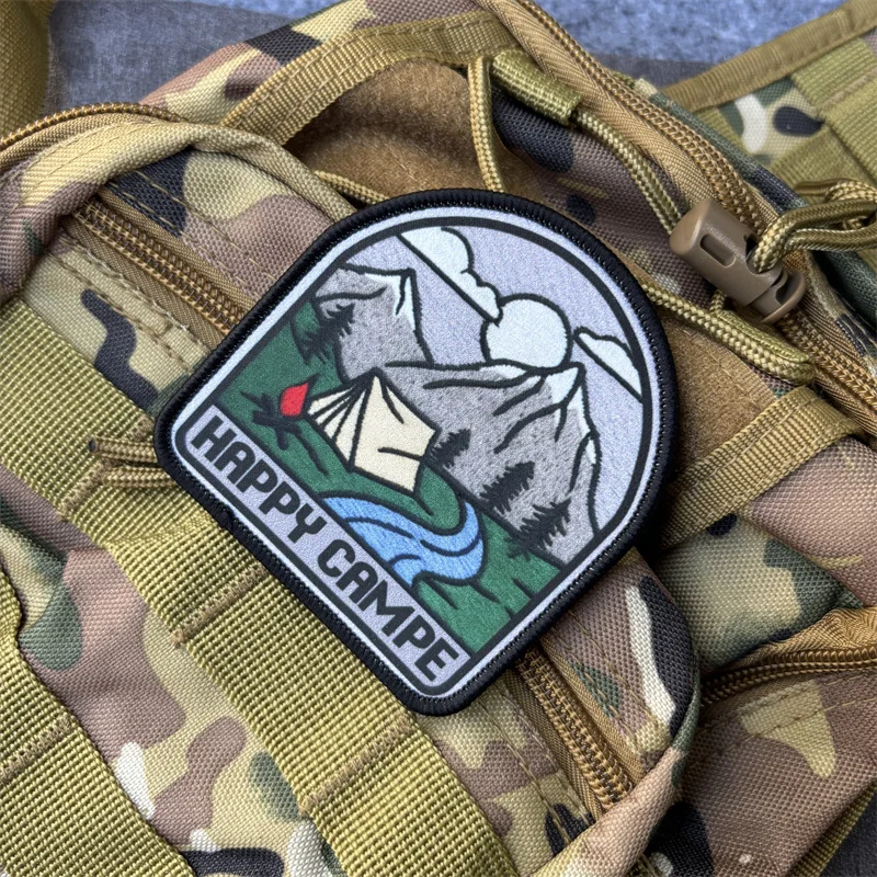 Parche táctico con estampado de HAPPY CRMPE para ropa, insignia de moral, parche militar con gancho, brazalete para mochila