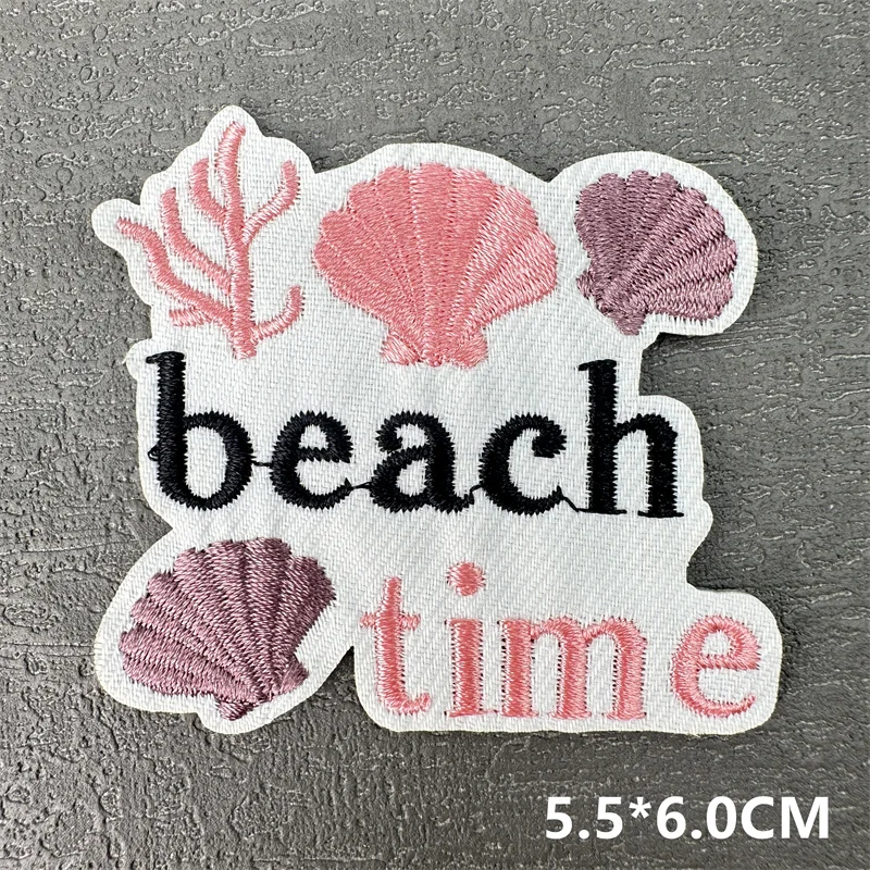 Parches bordados de flores de dibujos animados para ropa, parche rosa para surfear, playa, ballena, niña, parches para planchar en ropa, apliques adhesivos - imagen 4