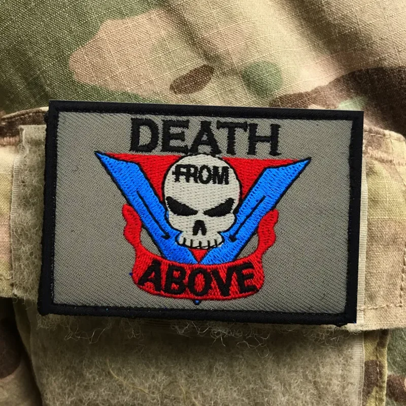 Parche táctico Death from Above Starship Troopers, parche de gancho y bucle, insignia de moral Airsoft de infantería móvil militar, pegatina para mochila