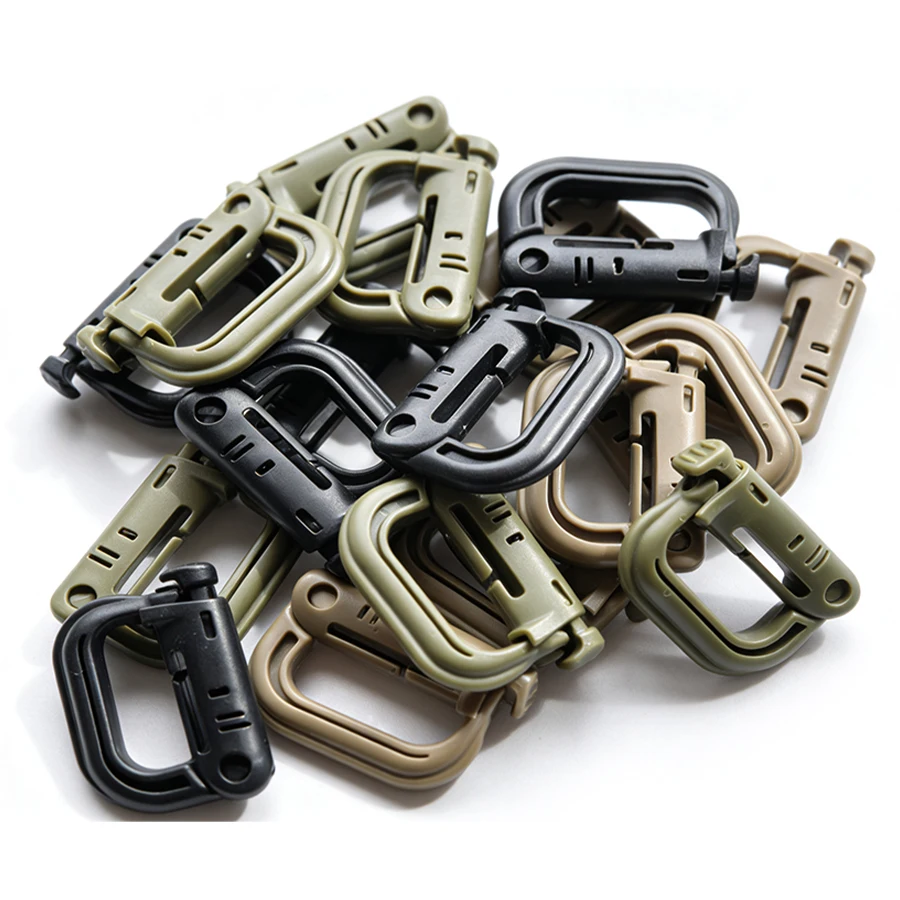 Clip de hebilla de montaña de plástico en forma de D, adecuado para mochila al aire libre, equipo MOLLE, ligero y duradero