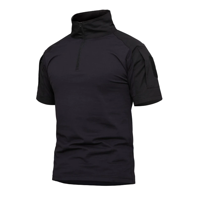 Camisa de manga corta de combate para hombre al aire libre, camisas tácticas de algodón Ripstop con cremallera 1/4, camiseta de camuflaje del ejército de verano, ropa para hombre - imagen 3