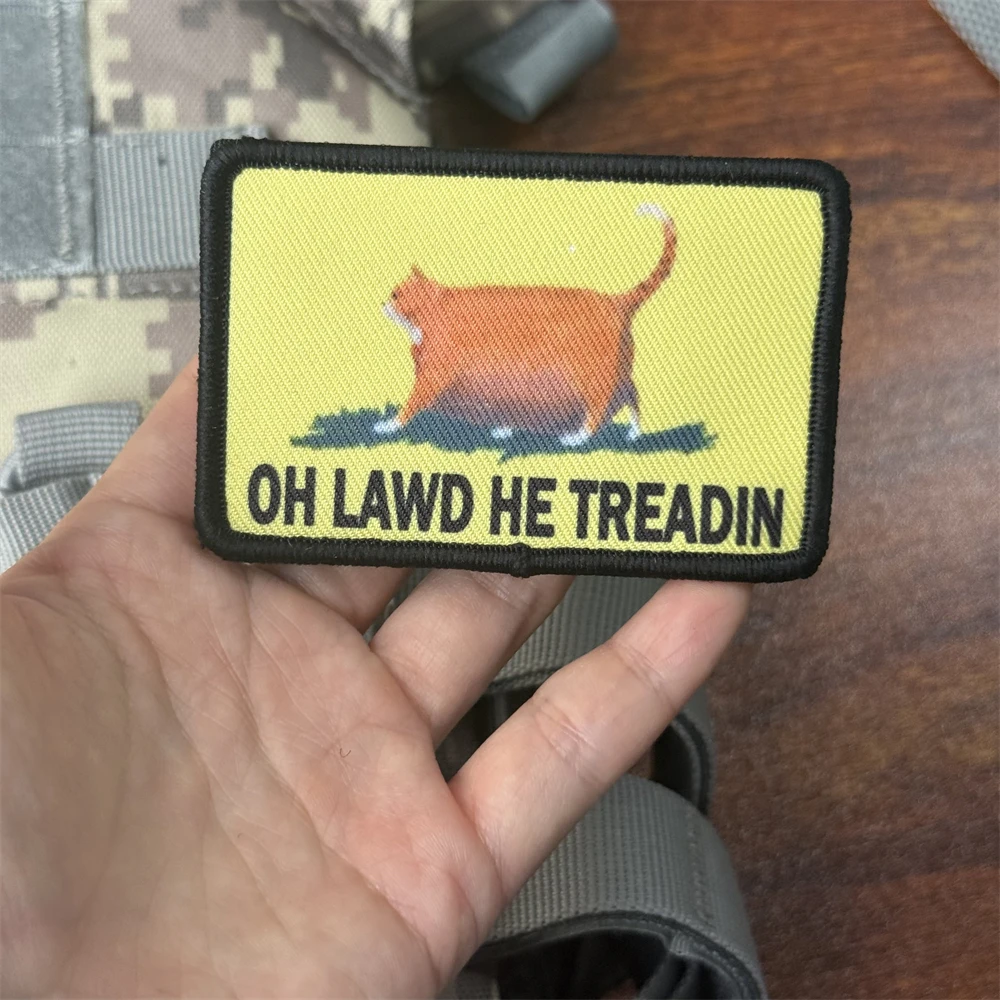 Parche táctico de moral de gato gordo "Oh Lawd He Treadin", brazalete del ejército militar, parches impresos con gancho para ropa, pegatina para mochila - imagen 5