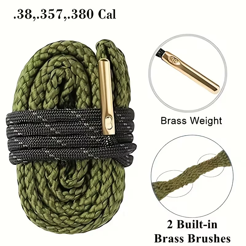 Limpiador de barril de pistola para Rifles y pistolas.38cal,.357cal y.380cal con 2 cepillos de latón integrados, reutilizables y compactos, para caza