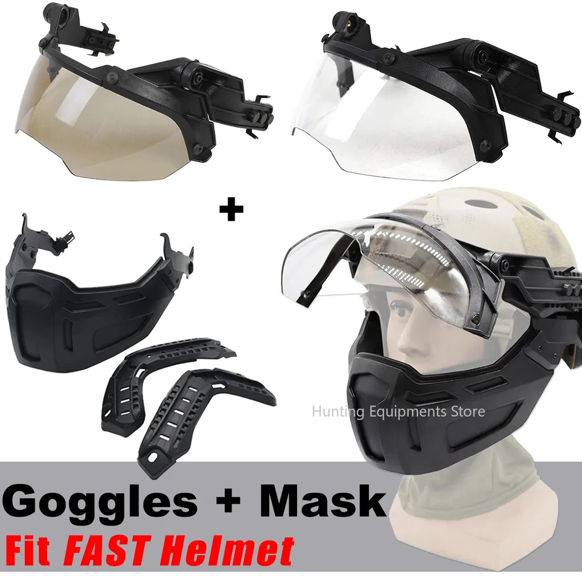 Casco táctico rápido, máscara de media cara, casco ajustable, gafas con tapa, caza, Airsoft CS, juego, casco de Paintball, accesorios, equipo - imagen 2