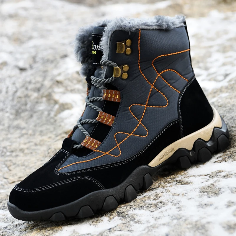 HIKEUP-Botas de nieve impermeables para hombre, zapatos acolchados de algodón de alta calidad, cálidas y antideslizantes, talla grande - imagen 3