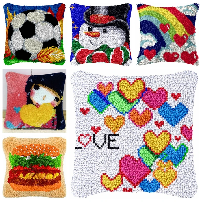 Kit de costura anudada para bordado de almohada, gancho de pestillo de serie de dibujos animados, ganchos de mano, Kits de alfombra de punto