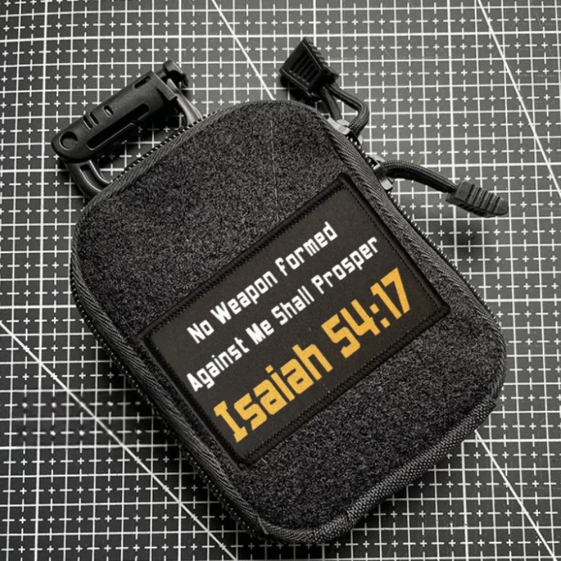 Parche "Isaiah 54:17", insignia de moral táctica, mochila con gancho y bucle estampado, accesorios de decoración de ropa, brazalete adhesivo - imagen 3