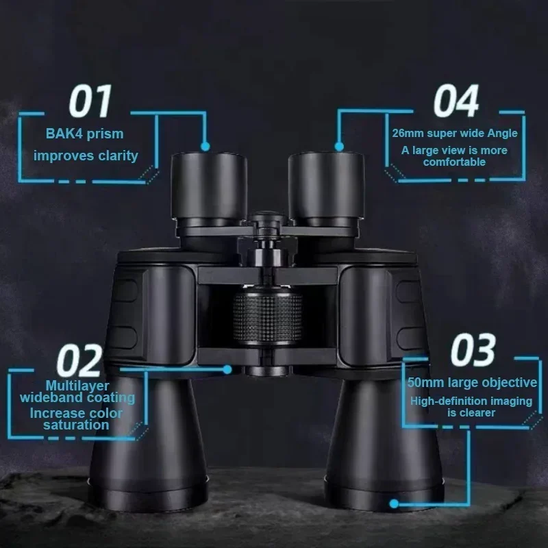 Binoculares profesionales con Zoom 20x50, telescopio con prisma HD, lente de cristal para caza, Camping al aire libre, observación de aves HD, conciertos deportivos - imagen 4
