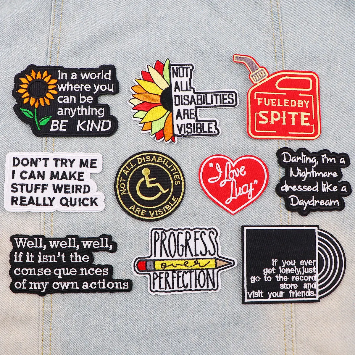 Parche con frase motivacional, parches bordados de girasol para planchar en ropa, apliques DIY para chaquetas, insignias - imagen 4