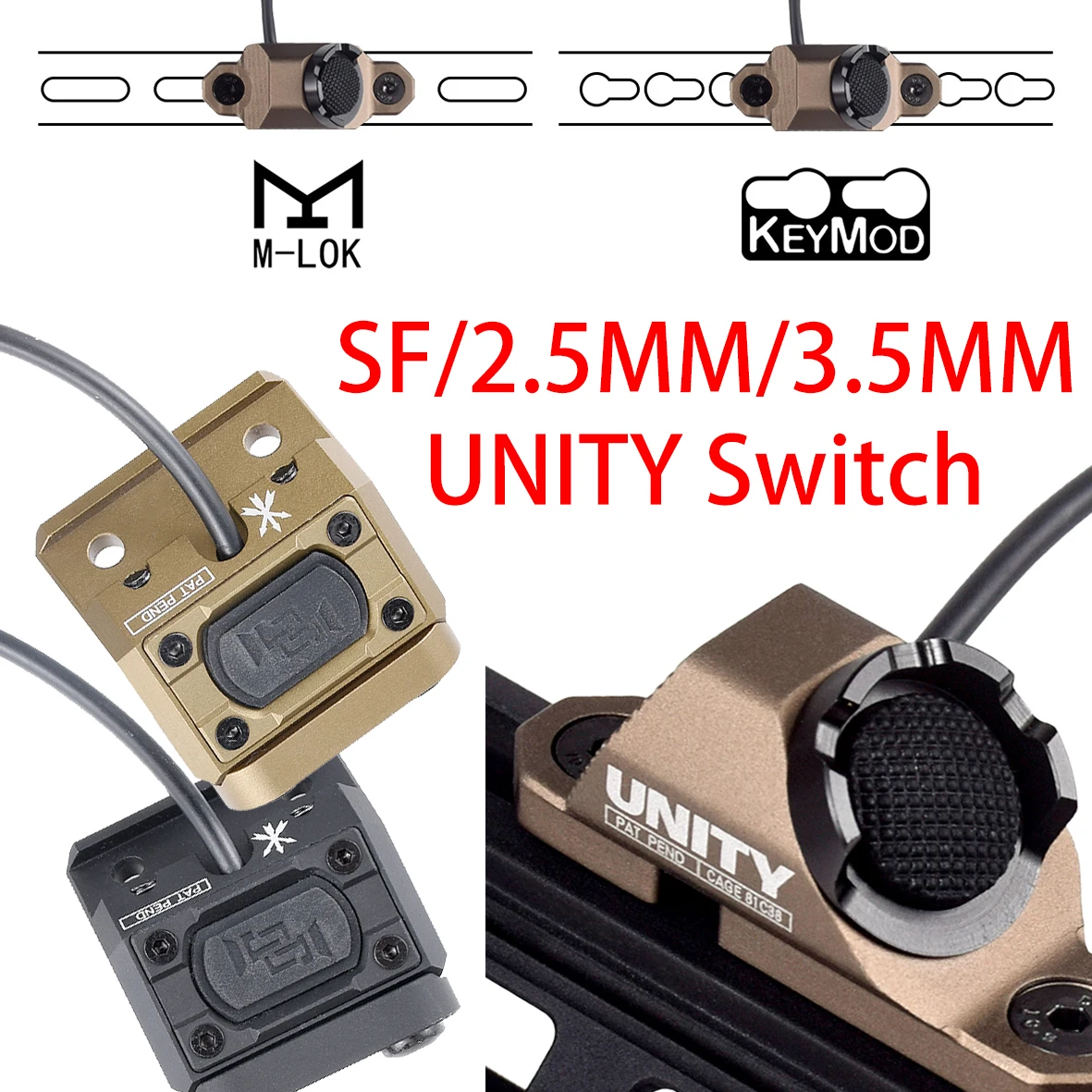 Interruptor de presión remota UNITY para Surefire M300 M600 2,5/3,5mm/botón de enchufe SF para DBAL-A2 PEQ15 láser compatible con riel Mlok Keymod de 20mm