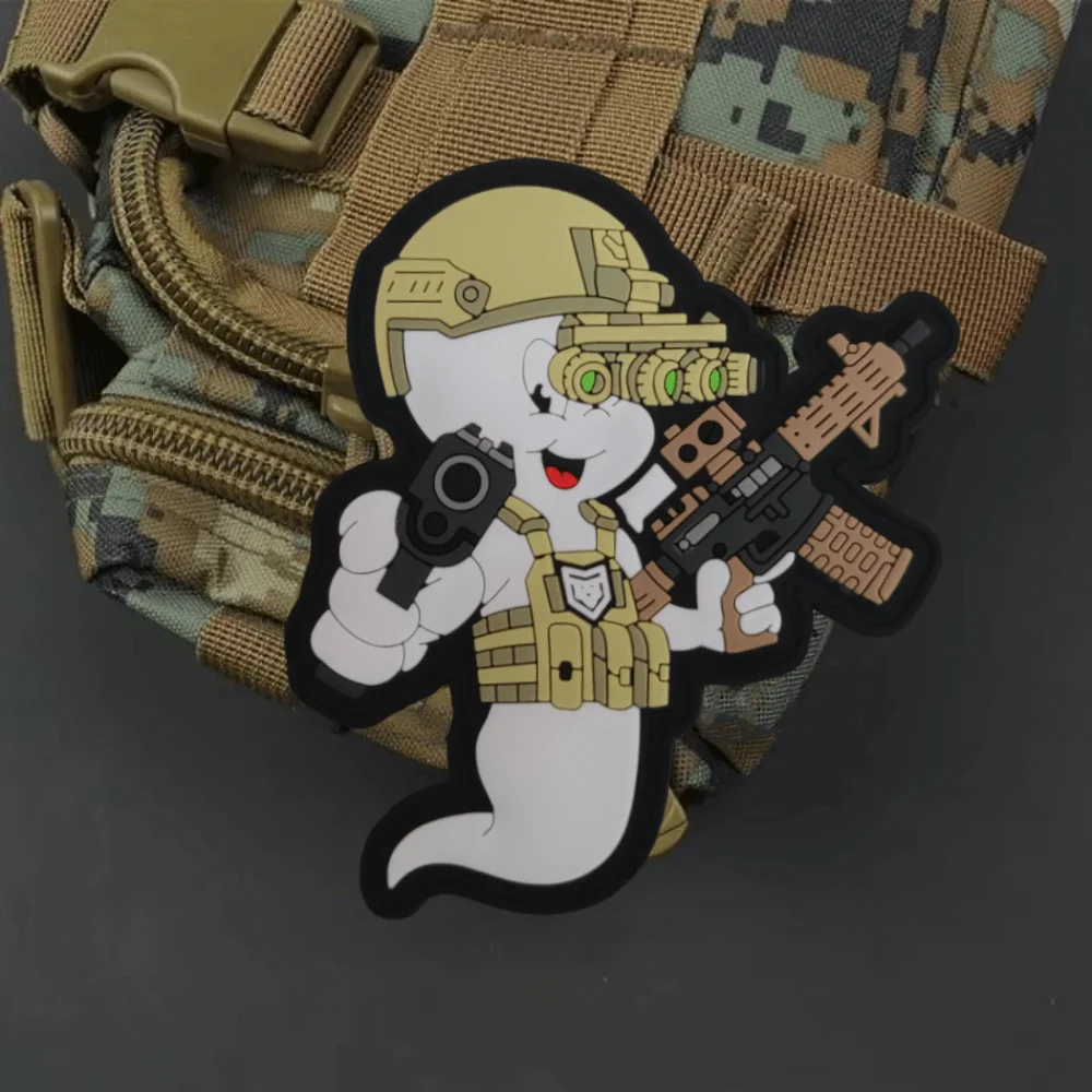 Casper con NODS parche táctico de PVC emblema de gancho y bucle insignia de moral militar brazalete Chevron ropa mochila pegatinas - imagen 4