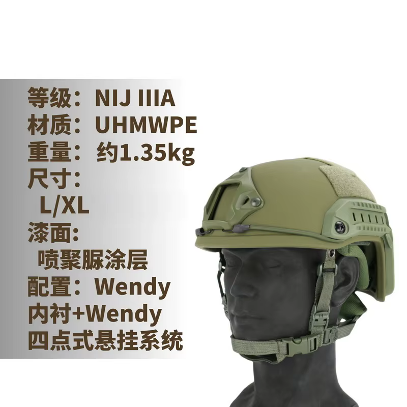 Casco balístico táctico IIIA FAST PE de corte alto con suspensión Wendy - imagen 3