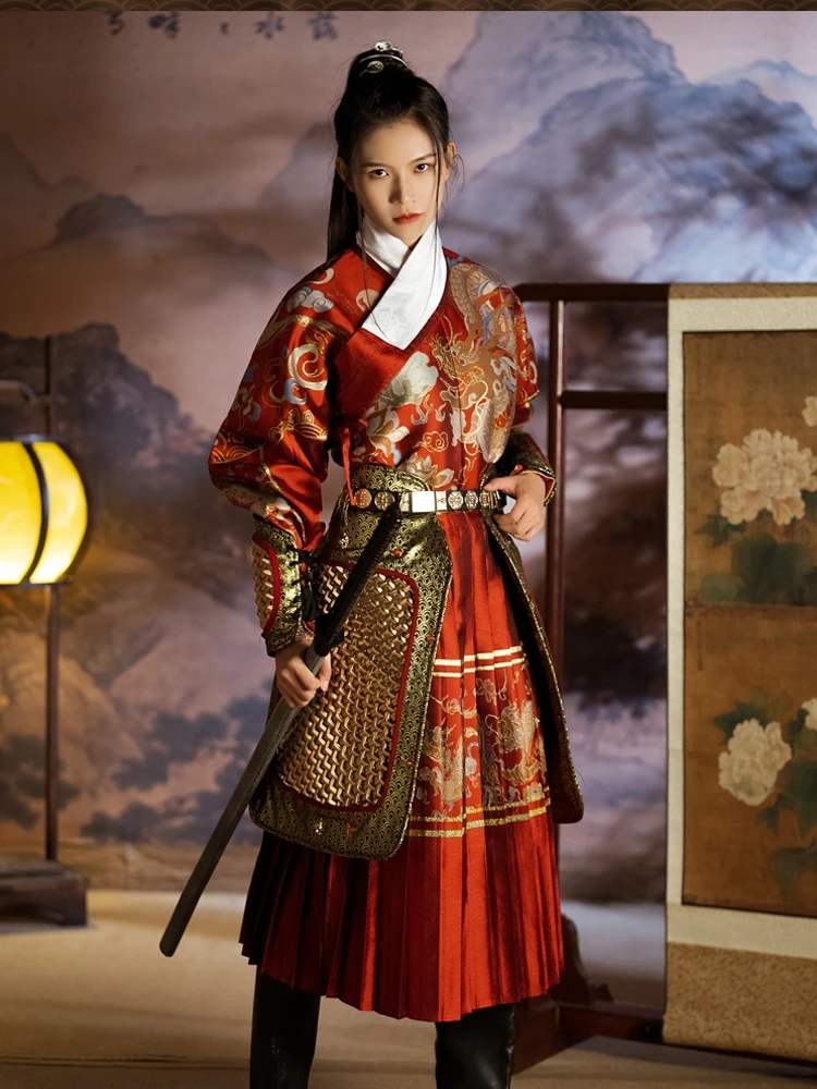 Falda blindada, armadura de armadura china, se puede combinar con traje de pez volador Hanfu, bata de cuello redondo, protector de brazo - imagen 3