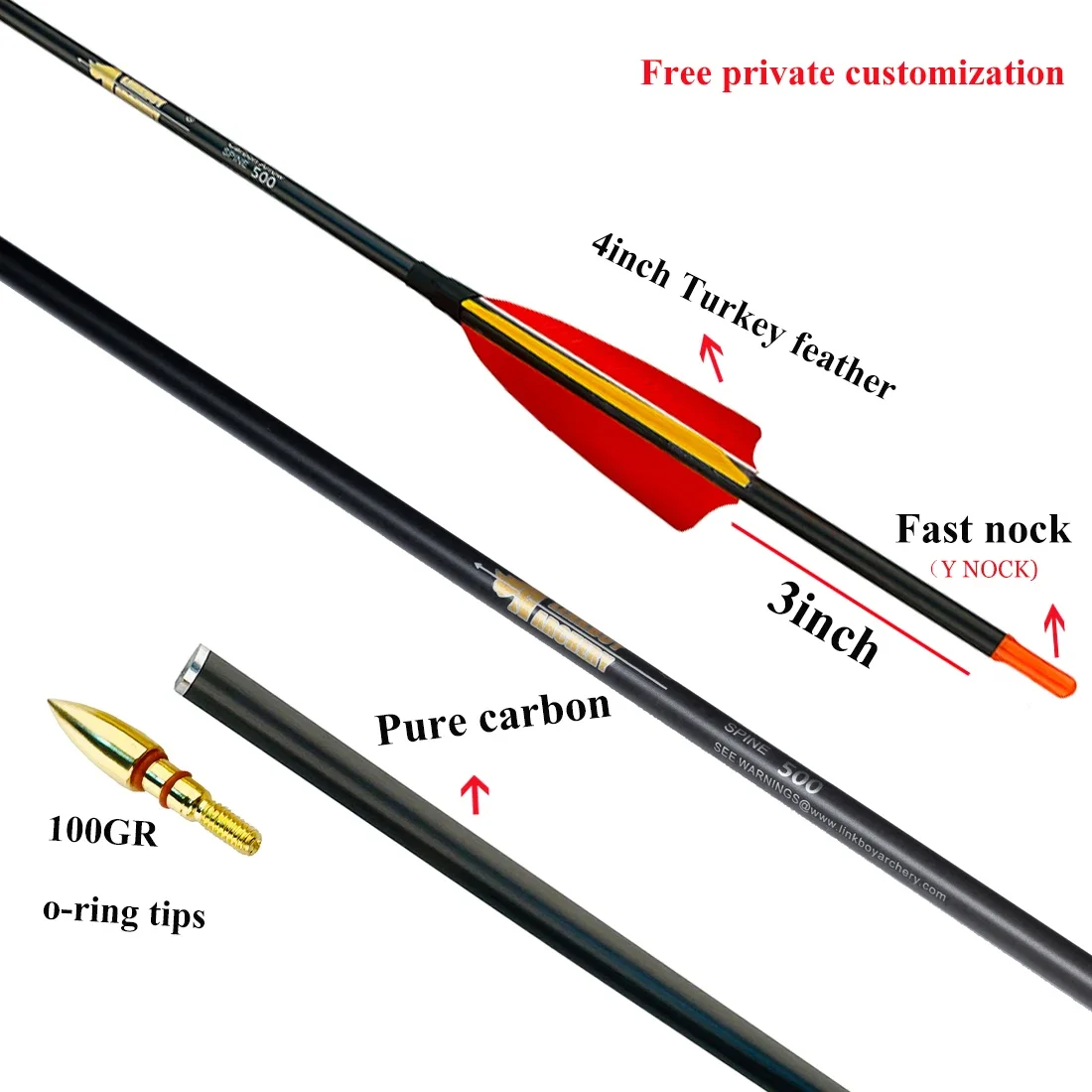 Flechas de carbono puro para caza, flechas de tiro rápido a caballo, arco recurvo de Spine300-1000, id6.2 mm, 12 piezas - imagen 2