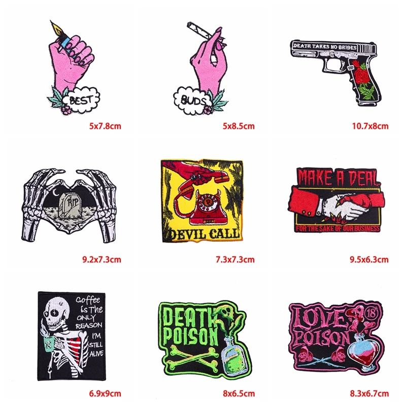 Parche bordado de calavera de terror personalizado, botella Punk, parches termoadhesivos para ropa, bricolaje, 10 Uds. - imagen 2