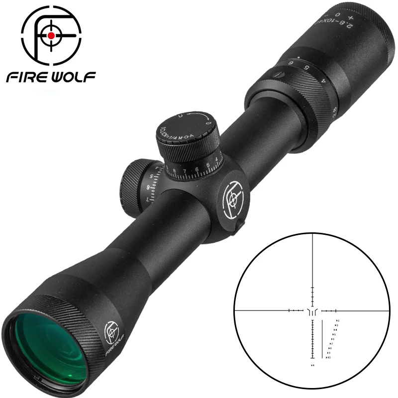 Fire Wolf-mira telescópica para caza, retícula verde, mira óptica, Rifle de caza, pistolas de aire Airsoft, 2,8-10X40