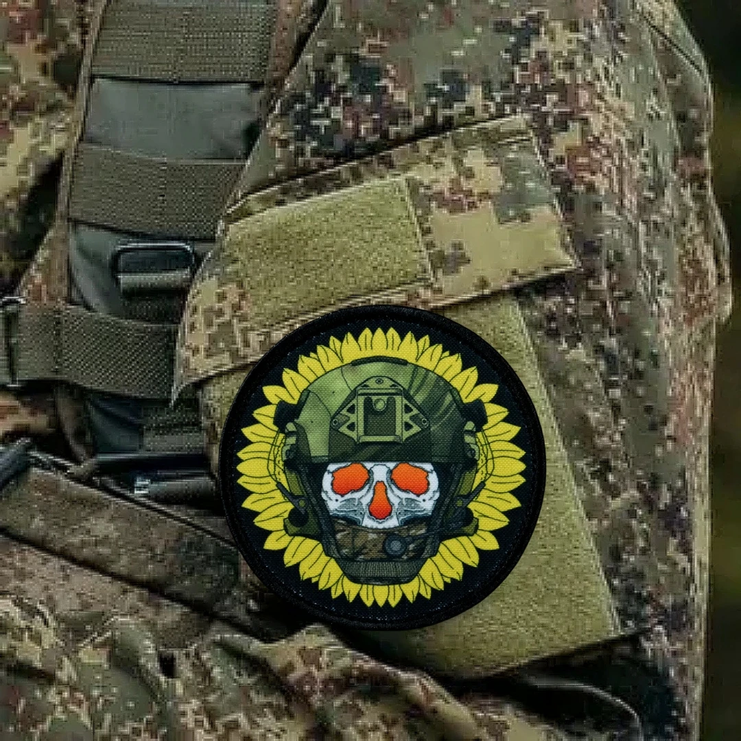 Insignia de moral del comandante de esqueleto de girasol, parches tácticos de gancho y bucle, mochila, brazalete del ejército militar, pegatinas con estampado de calavera - imagen 4