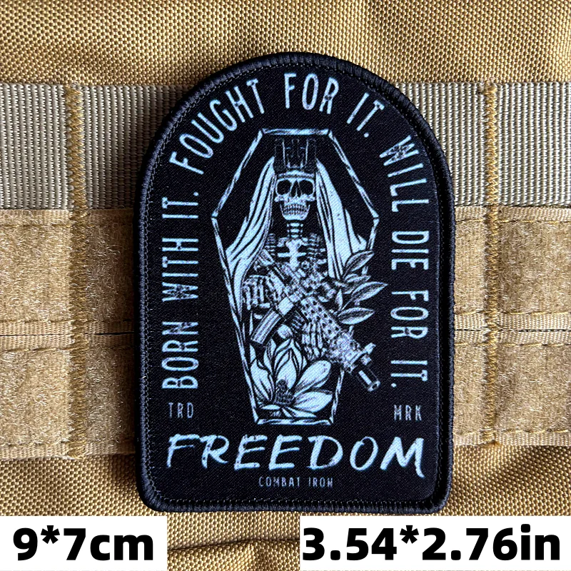 Parche táctico Freedom Reaper Skull Gunner, insignia de moral, parches de impresión, gancho y bucle, mochila militar, pegatina Punk - imagen 4