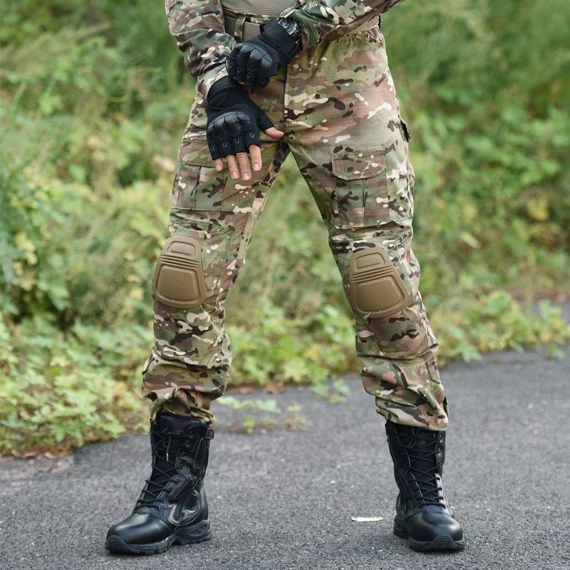 Pantalones de escalada, pantalones de camuflaje para exteriores, pantalones tácticos para caza, pantalones de senderismo para hombres, pantalones Cargo de combate de Paintball + rodillera resistente al desgaste - imagen 3