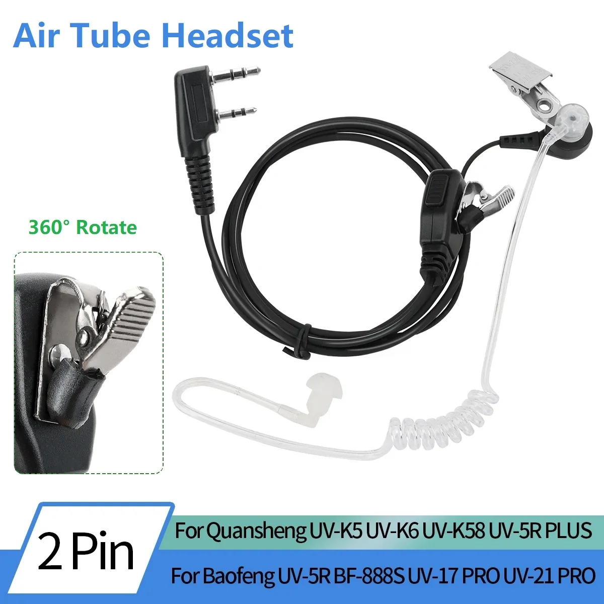 Baofeng UV-5R auricular tubo acústico con PTT para walkie talkie