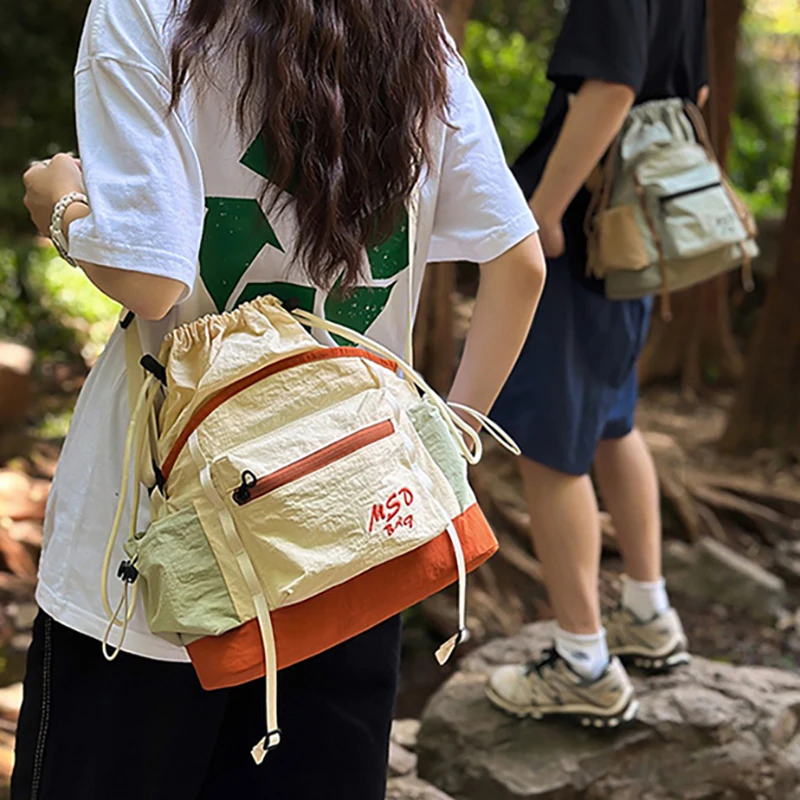 Bolsa de gimnasio con cordón, gran capacidad, para viajes al aire libre, desplazamientos, compras, bolsos de hombro tipo bandolera, paquete ligero de botella de agua para teléfono - imagen 2