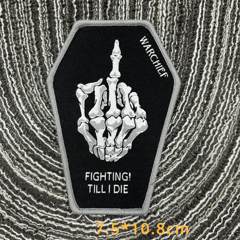 Reaper-Parche táctico Deathk, parches bordados de dedos de esqueleto, brazalete militar de gancho y bucle, insignia de moral de relámpago de calavera - imagen 4