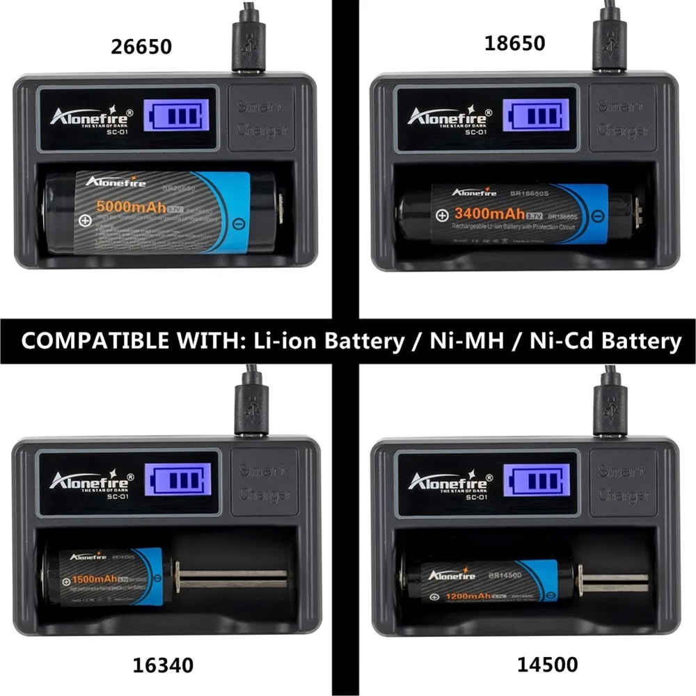 Alonefire cargador USB LCD táctico baterías de litio recargables - imagen 2