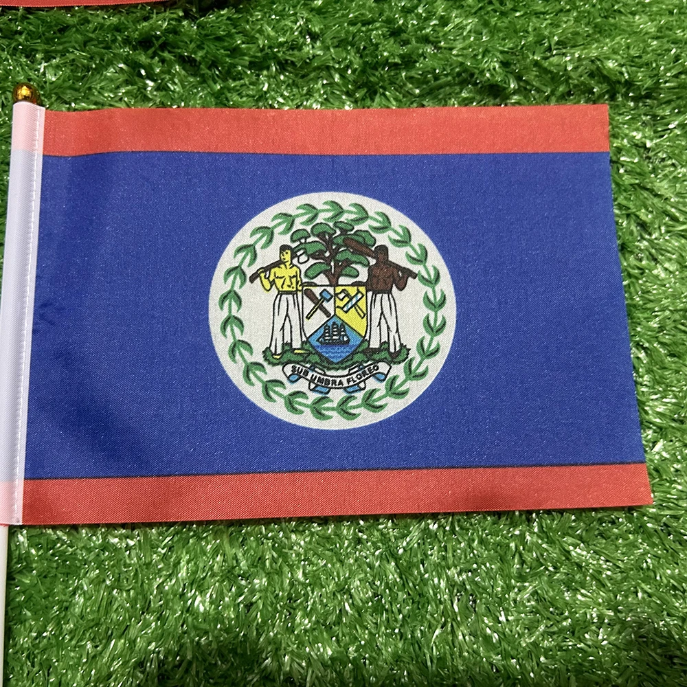 Bandera de esquí, bandera de mano Belize, 21x14cm, poliéster, banderas ondeantes de mano con poste de plástico para actividades deportivas, decoración del hogar - imagen 4
