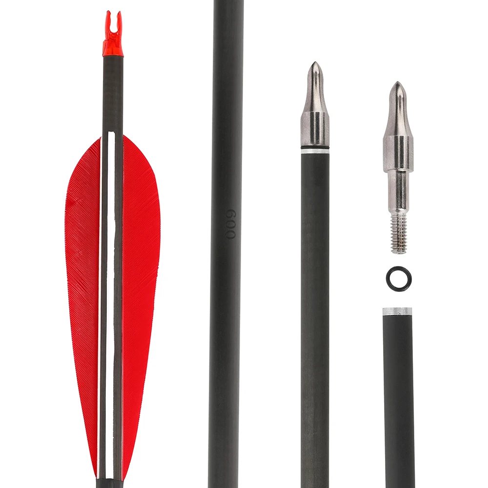 6/12 Uds tiro con arco SP500 600 flecha de carbono puro 37 "flecha ID6.0 mm eje 100Gr punta de flecha arco recurvo arco compuesto caza tiro - imagen 5