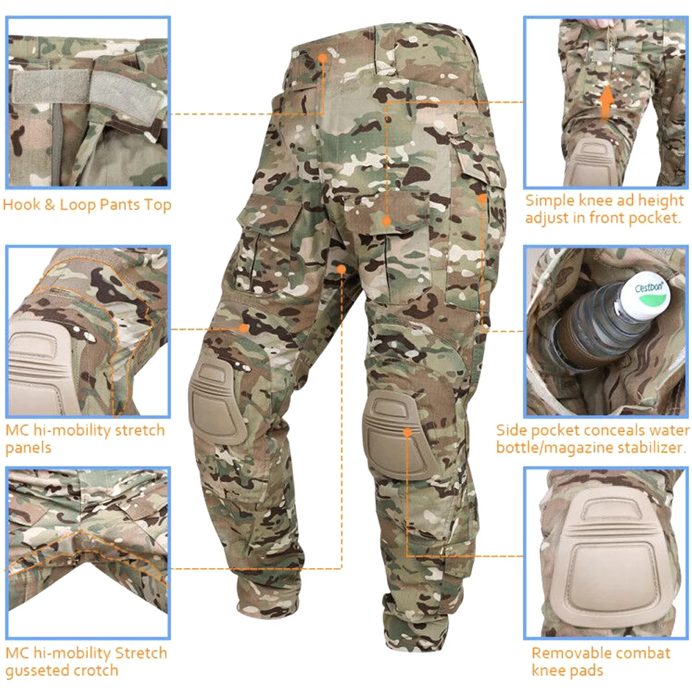 KRYDEX-traje de uniforme de combate táctico, Kit de camisa y pantalones de camuflaje, ropa de caza al aire libre, senderismo, MC - imagen 3
