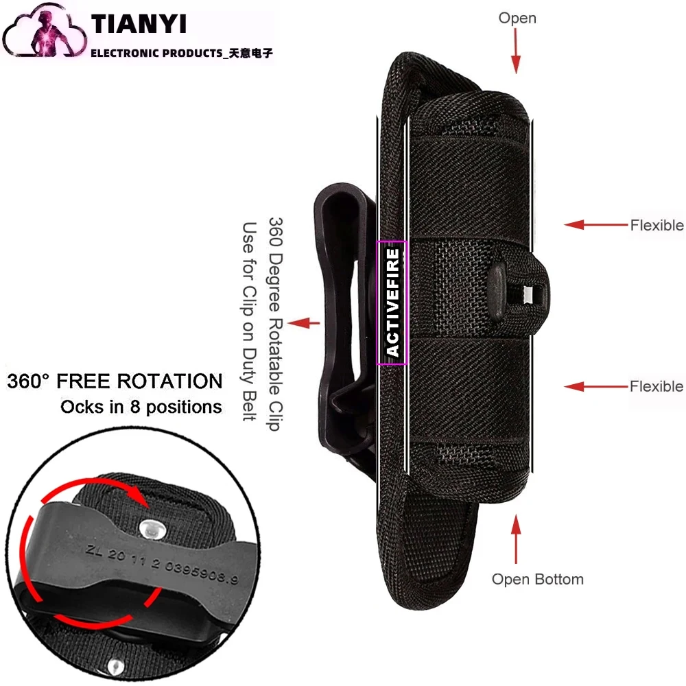 Funda para linterna, funda para linterna LED de nailon elástico para cinturón de servicio, estuche protector con clip giratorio de 360 grados - imagen 4