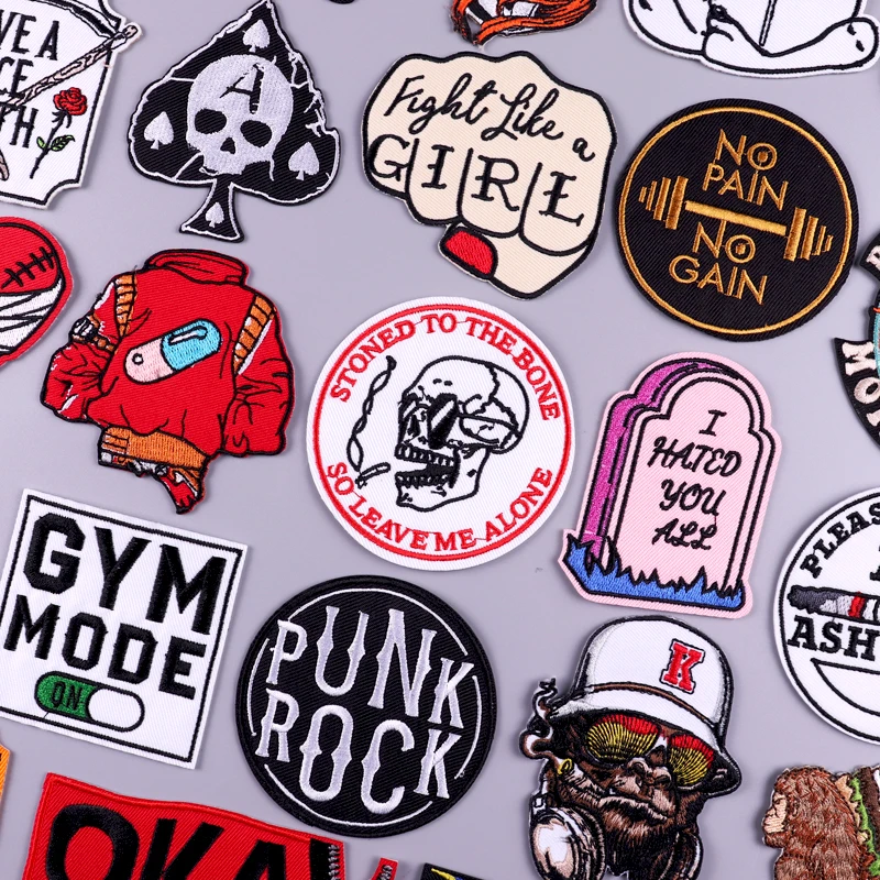 Parche Hippie para planchar en la ropa, pegatinas de tela Punk Rock, insignias a rayas, apliques de Calavera, parches bordados para ropa - imagen 4