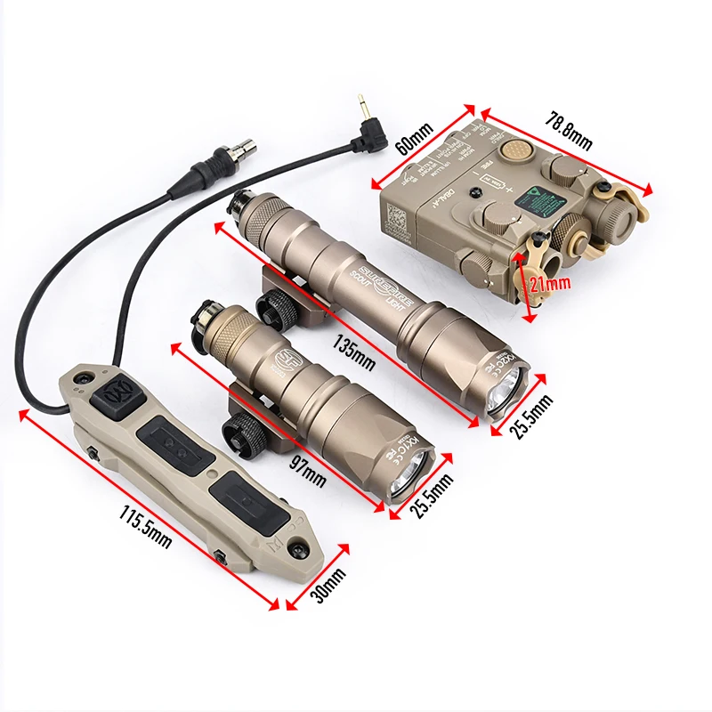 WADSN DBAL-A2 Laser Rojo y Verde Linterna Surefir M300 M600 Conjunto Completo Interruptor de Presión Luz Exploradora de Caza y Airsoft Adaptable a Riel de 20MM - imagen 4