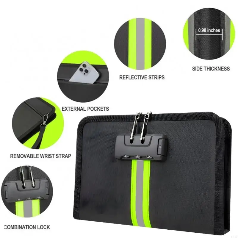 Bolsa documentos no inflamable con gancho para código acceso, Plan Impermeable, almacenamiento con múltiples para efectivo - imagen 5