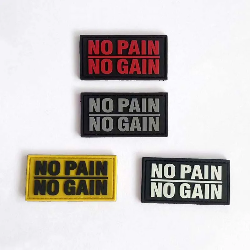 Parches de PVC con emblema moral, clásico inspirador, Saying 'NO PAIN NO GAIN', sin gancho, sin bucle, insignia táctica, calcomanía para brazalete de mochila - imagen 2