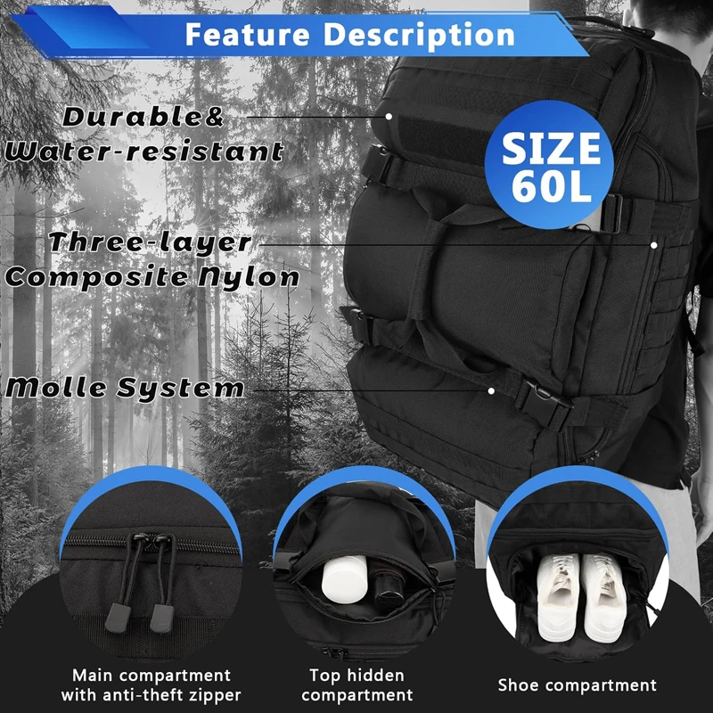 LQARMY 30 45 80L bolsas de viaje impermeables bolsas de equipaje de gran capacidad bolsa de lona para hombre bolsa de viaje bolsa de fin de semana bolsas de lona - imagen 5