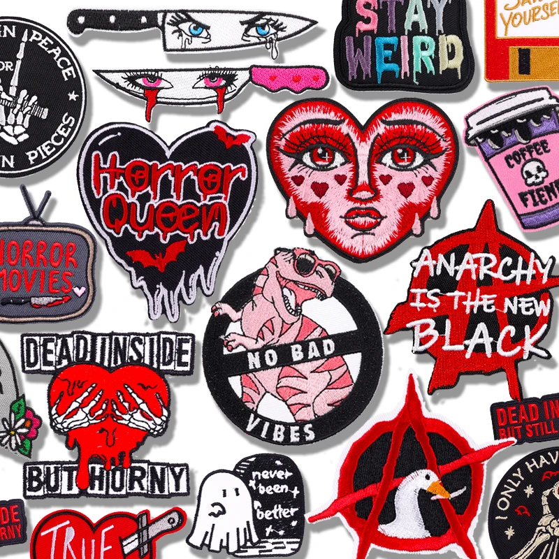 Parches bordados de películas Punk/Horror, parches para planchar para ropa, parches de dinosaurio, chaquetas, pantalones vaqueros, pegatinas bordadas para coser DIY