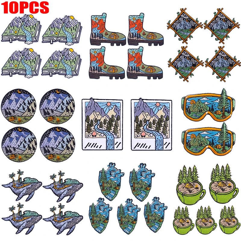 Parche bordado para acampar en montaña, parches de aventura al aire libre para ropa, parches para planchar, ropa, mochila, chaquetas, bricolaje, 10 Uds.