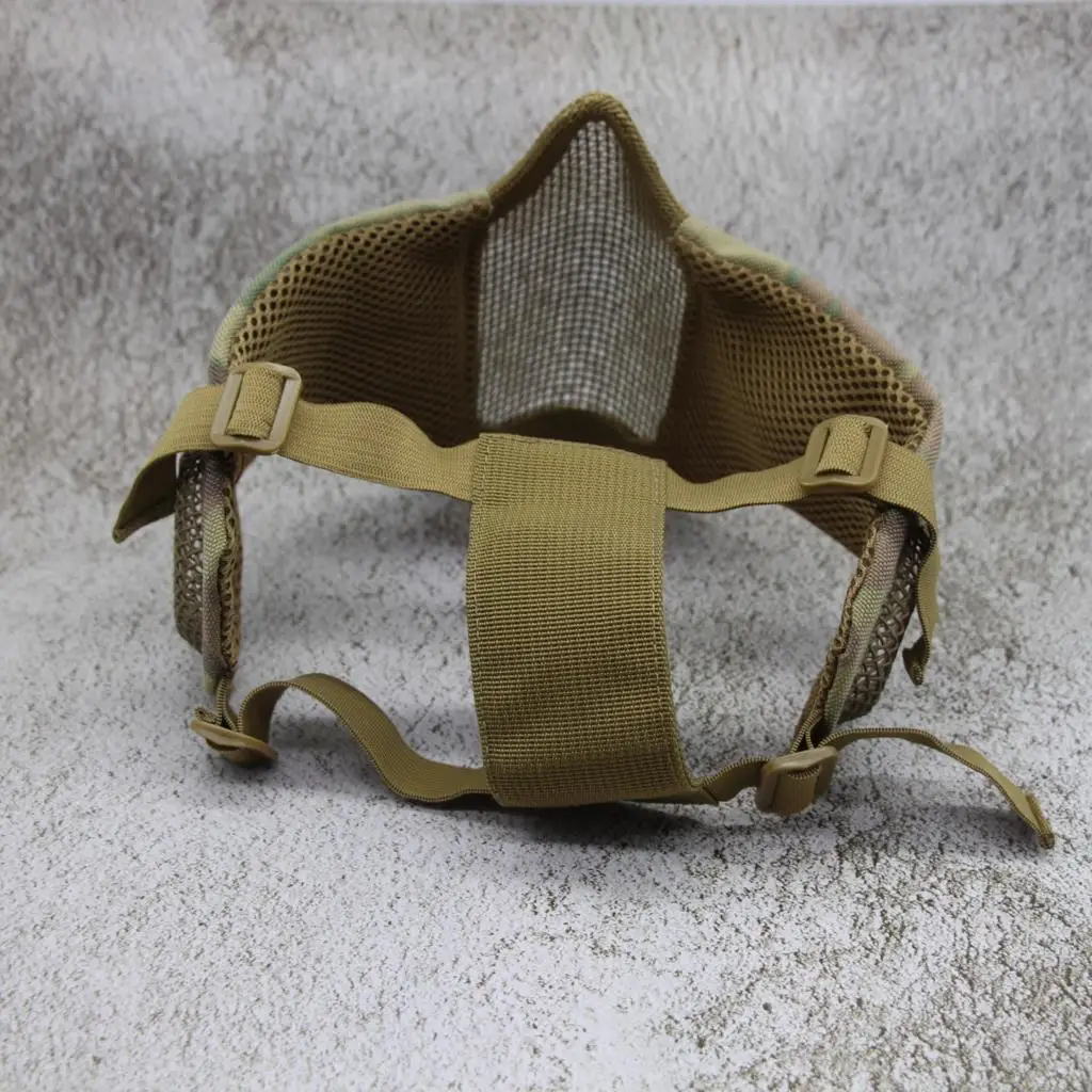 Mascarilla de media cara plegable de 6 ", máscara de malla Airsoft con protección para los oídos, Máscara protectora de cara inferior táctica militar para Paintball - imagen 3