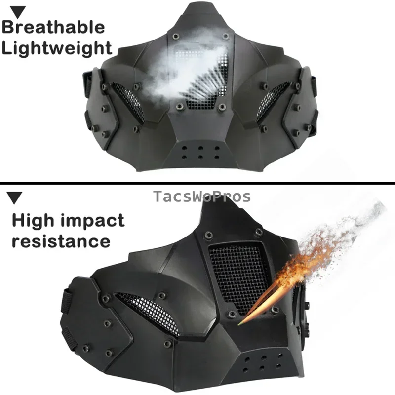 Máscara de media cara Airsoft, protección de malla de acero transpirable, máscaras faciales de Paintball, casco de juego de guerra de combate táctico, máscara para casco rápido - imagen 5