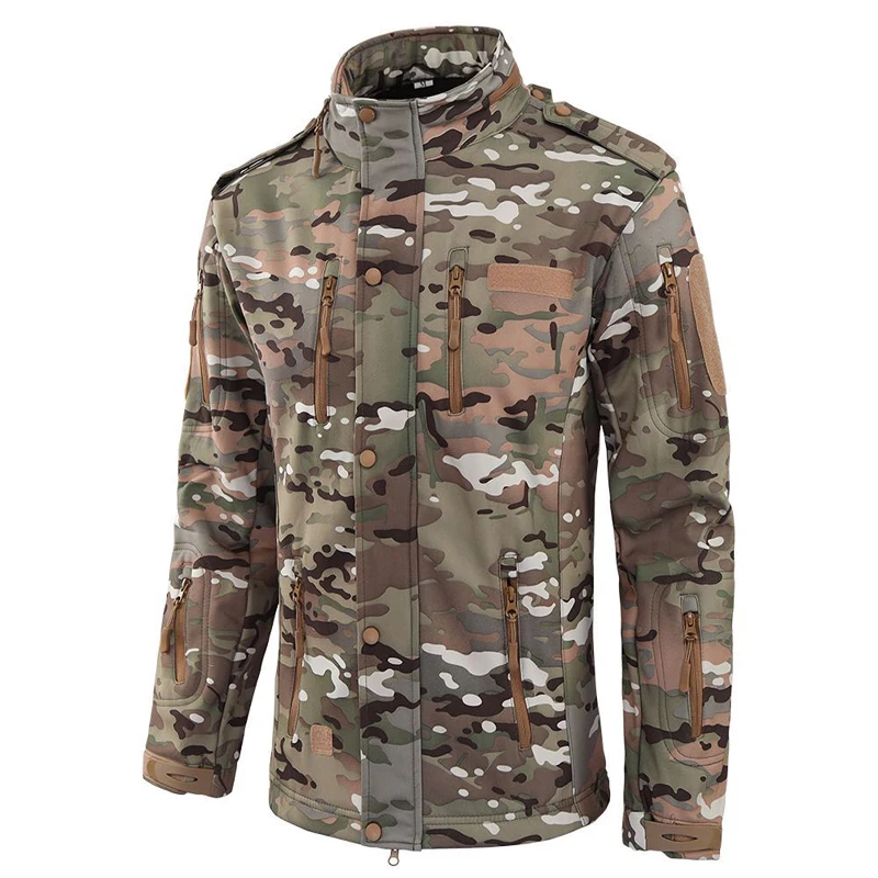 Chaqueta táctica militar de piel de tiburón para hombre, abrigo de carga impermeable con múltiples bolsillos, chaqueta Bomber con capucha - imagen 3
