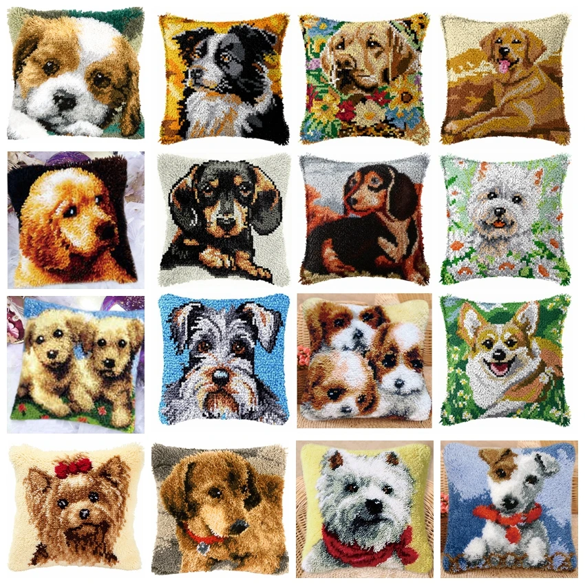 Kit de gancho de pestillo bonito de animales de dibujos animados, alfombrillas, cojín, almohada, manualidades DIY, paquete de botones de costura, cojín, decoración de gancho de pestillo bordado