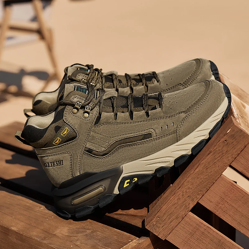 O.Z.TESHI nuevas Botas de senderismo hombres cuero de vaca deporte al aire libre casual escalada montaña caza zapatillas para caminar zapatos de trekking - imagen 5