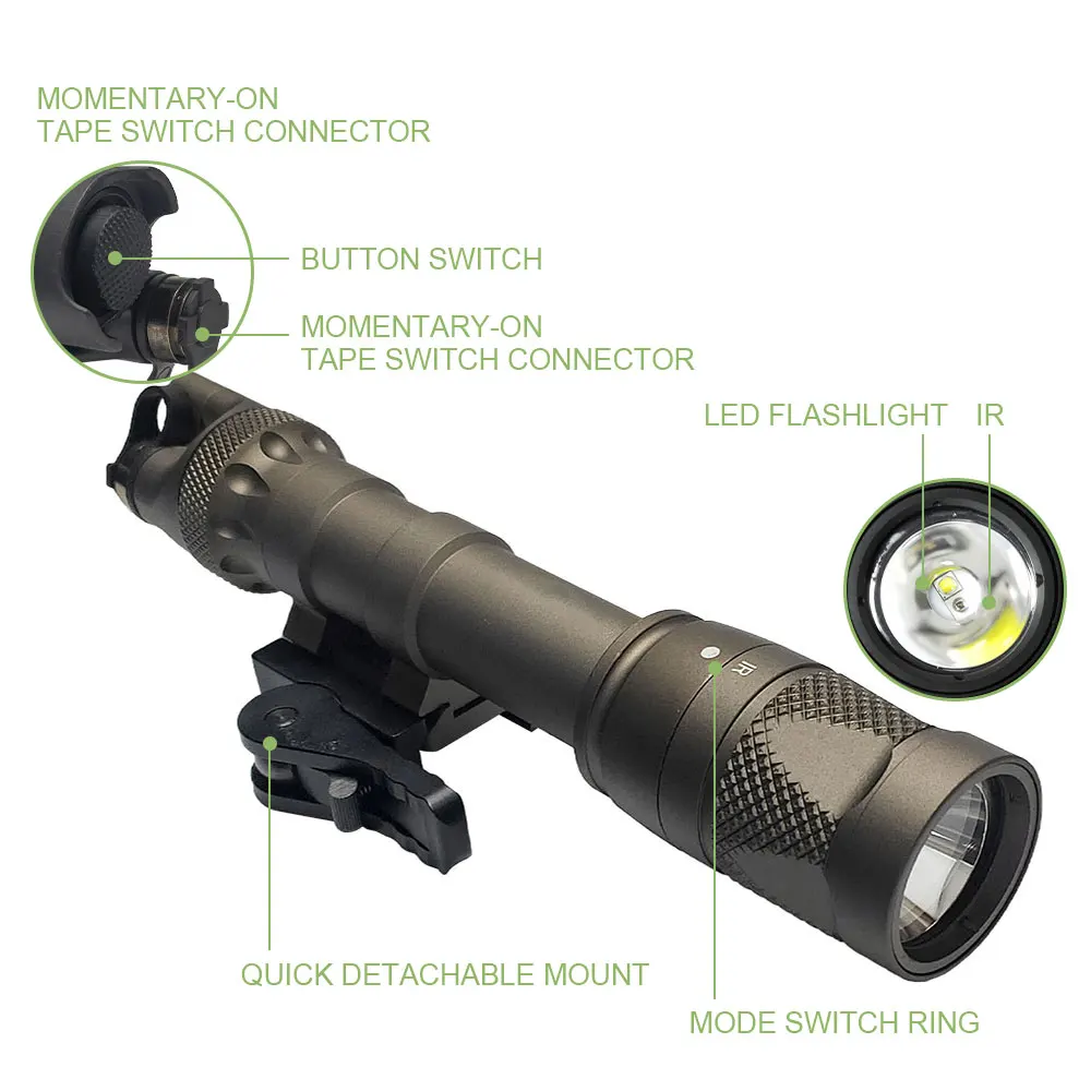SOTAC GEAR Wea-pon Light M622V linterna IR compatible con riel de 20mm luz exploradora táctica de caza con interruptor de presión remoto - imagen 4