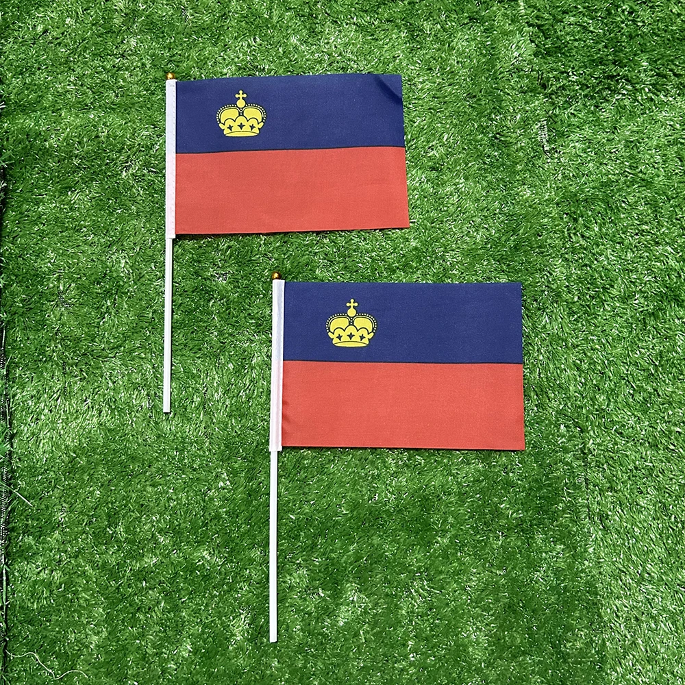 Bandera del cielo bandera de Liechtenstein bandera de Liechtenstein 10/20/50/100pcs 21*14cm bandera de Liechtenstein ondea la mano con poste de plástico para la actividad deportiva - imagen 2