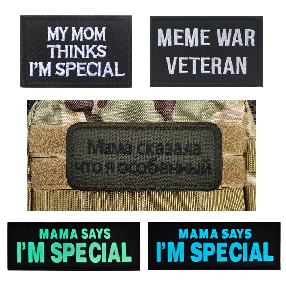 Parches bordados especiales para mamá, color blanco y negro, reflectantes luminosos, palabras, apliques de goma de PVC, insignias para ropa